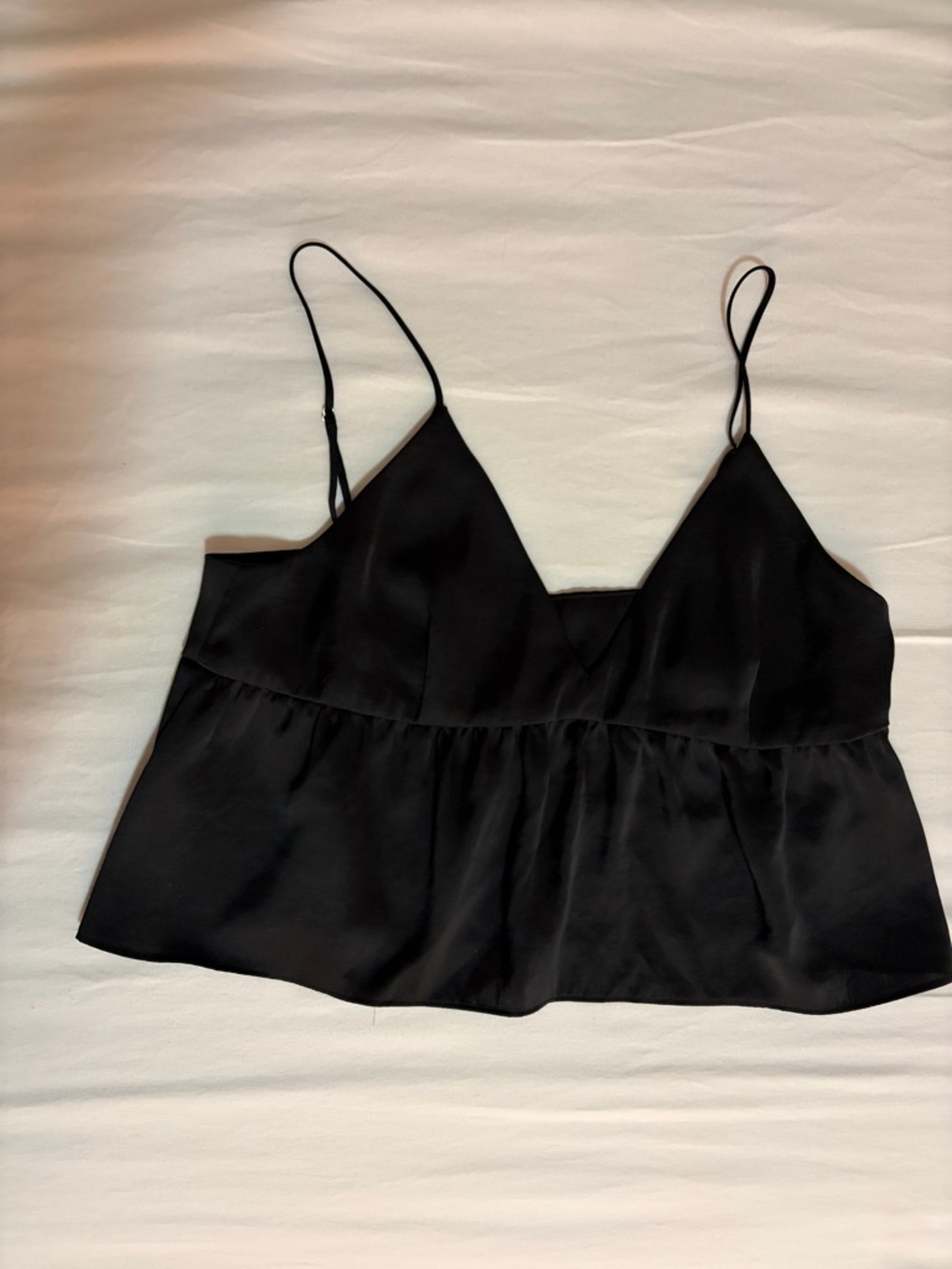 Little Moon Black Satin V-Neck Spaghetti Strap Cami